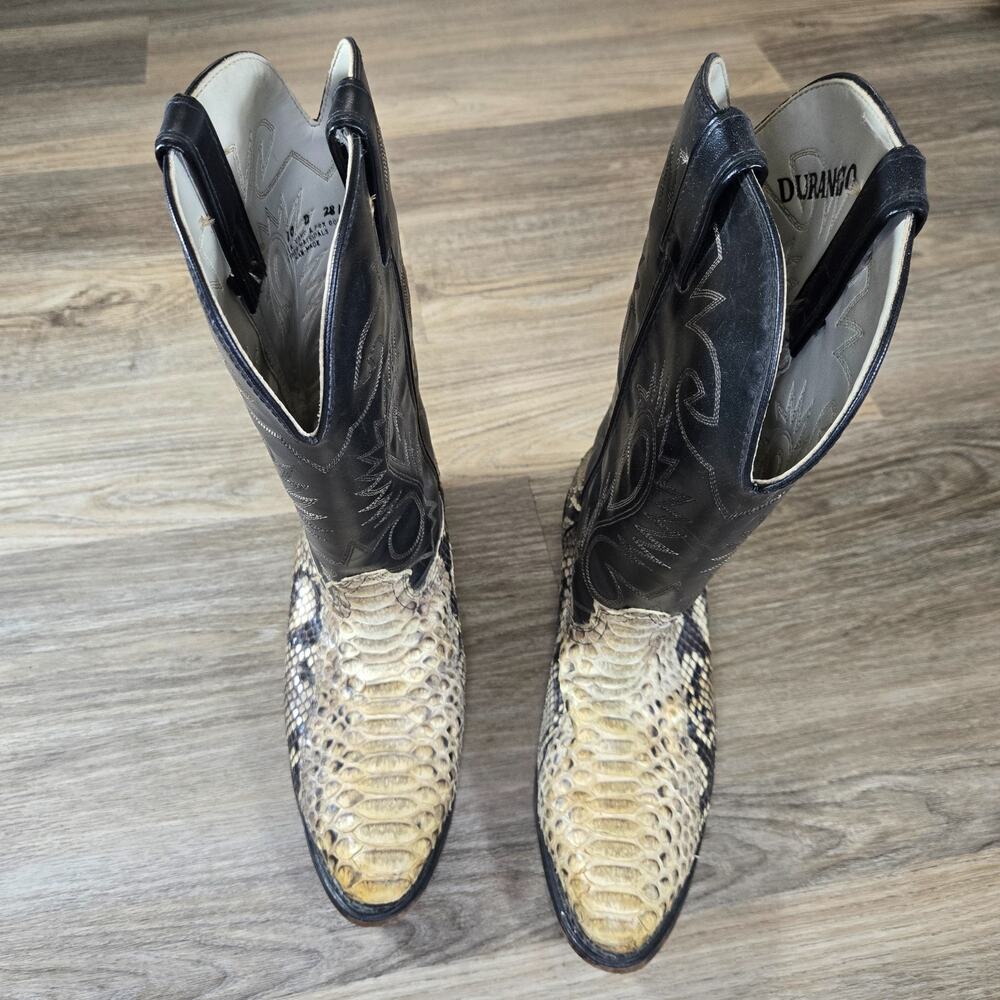 Vintage Durango Python Snakeskin Cowboy Boots Mens 10 D Black Tan Exotic Western